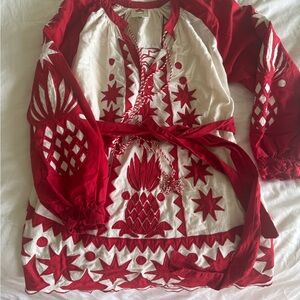 FARM Rio Red and White Embroidered Dress size M